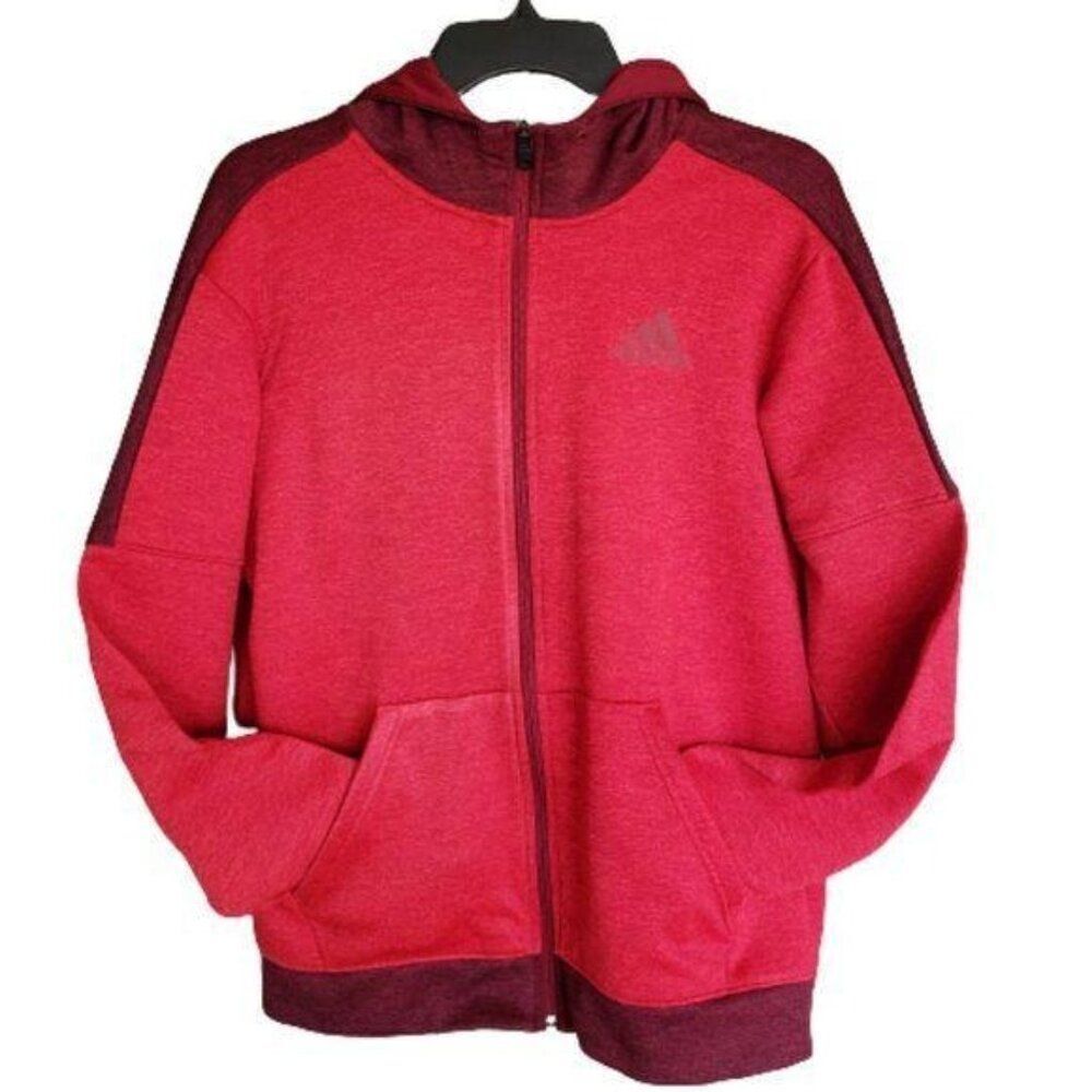 VTG Adidas Womens Hooded Jacket S Red Fleece Climawarm Full-Zip Athletic Sporty